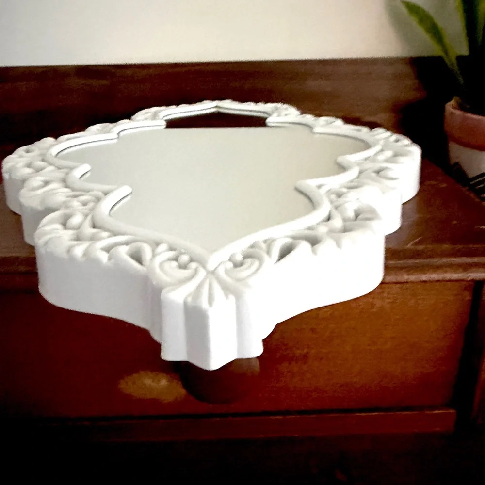 White Victorian Vintage Style Mirror Ornate Wall Hanging Heavy Plastic 10x14”